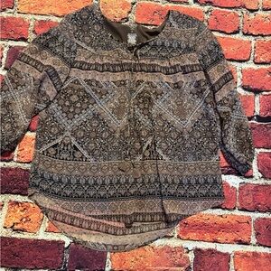 St. John's Bay Brown Patterned 3/4 Sleeve Blouse Size PL Bust 20” Item #PHK6788